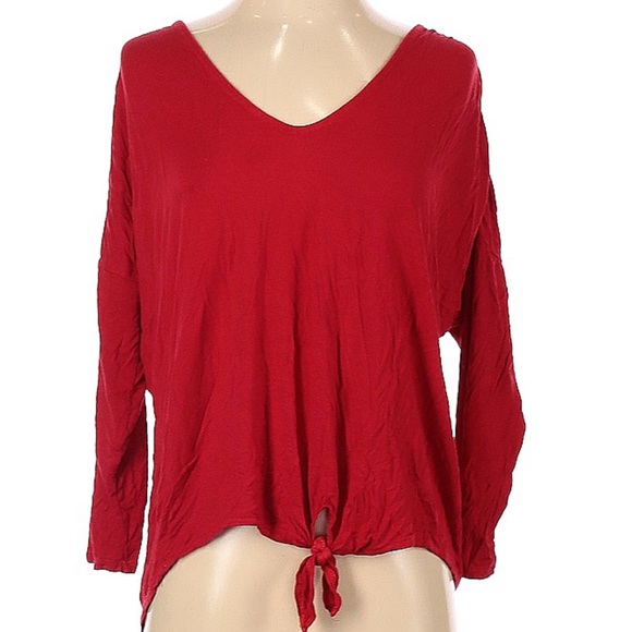 Bordeaux Red Casual V Neck Front Tie Top Size Small Vibrant Anthropologie - Picture 1 of 10